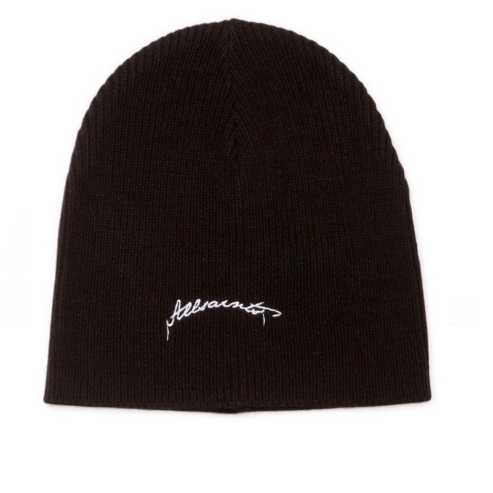 NWT All Saints Embroidered Script Black Logo Beanie Unisex